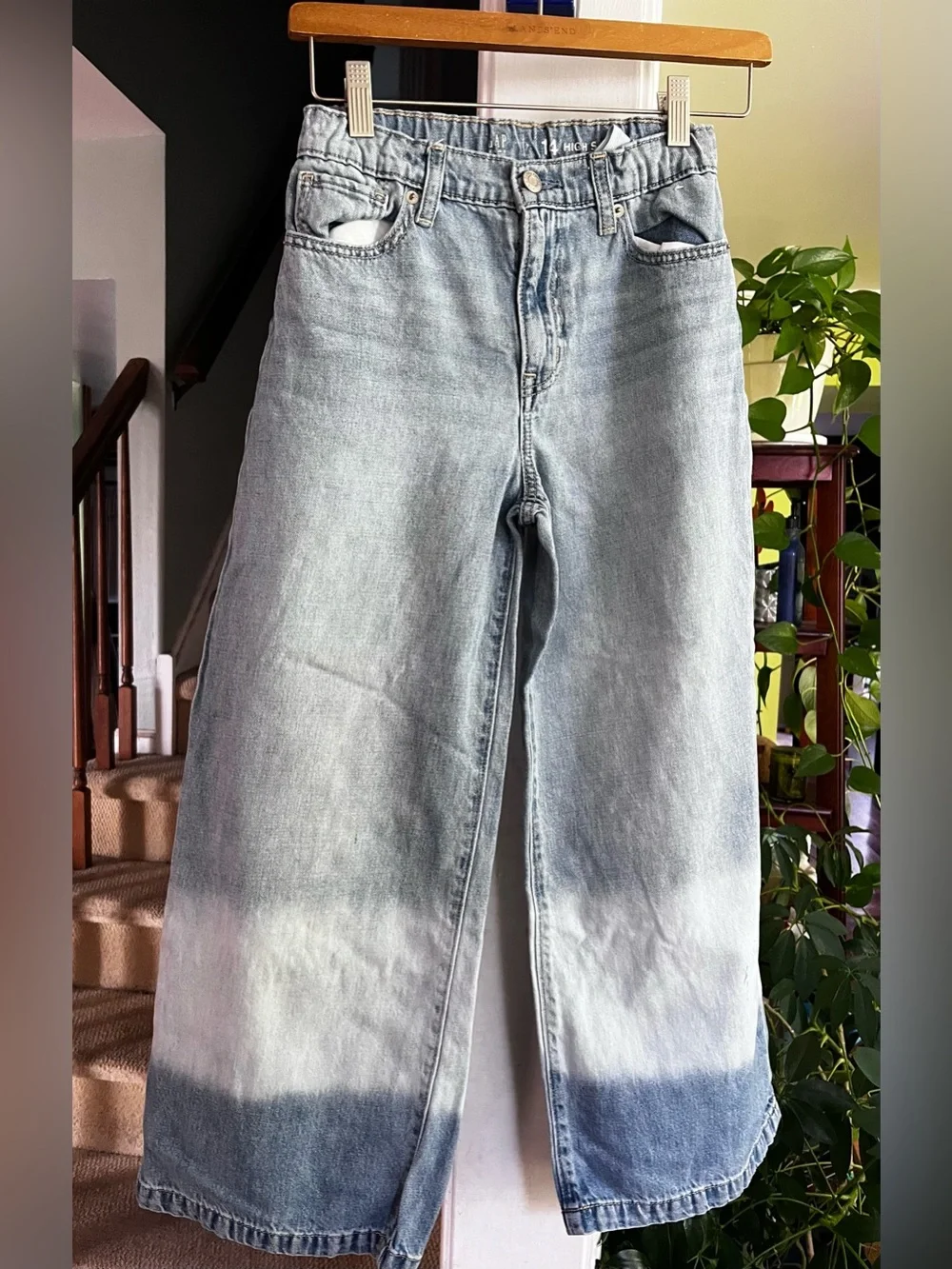 GAP Girls High Rise Ankle Colorblock Light Wash Jeans Size 14 Cotton Adjust